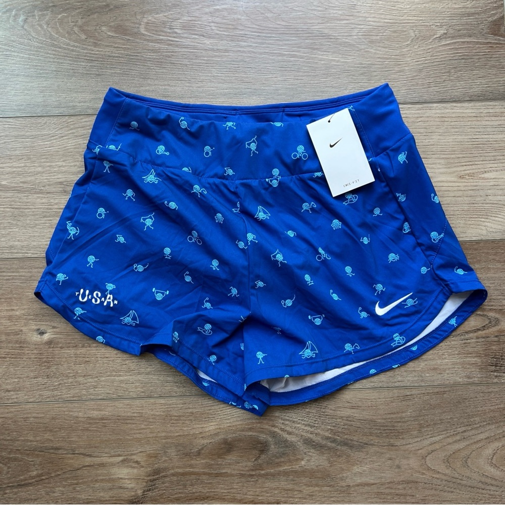 Nike Dri-FIT Team USA Womens Size Med Brief Lined Blue Running Shorts FN1185-417